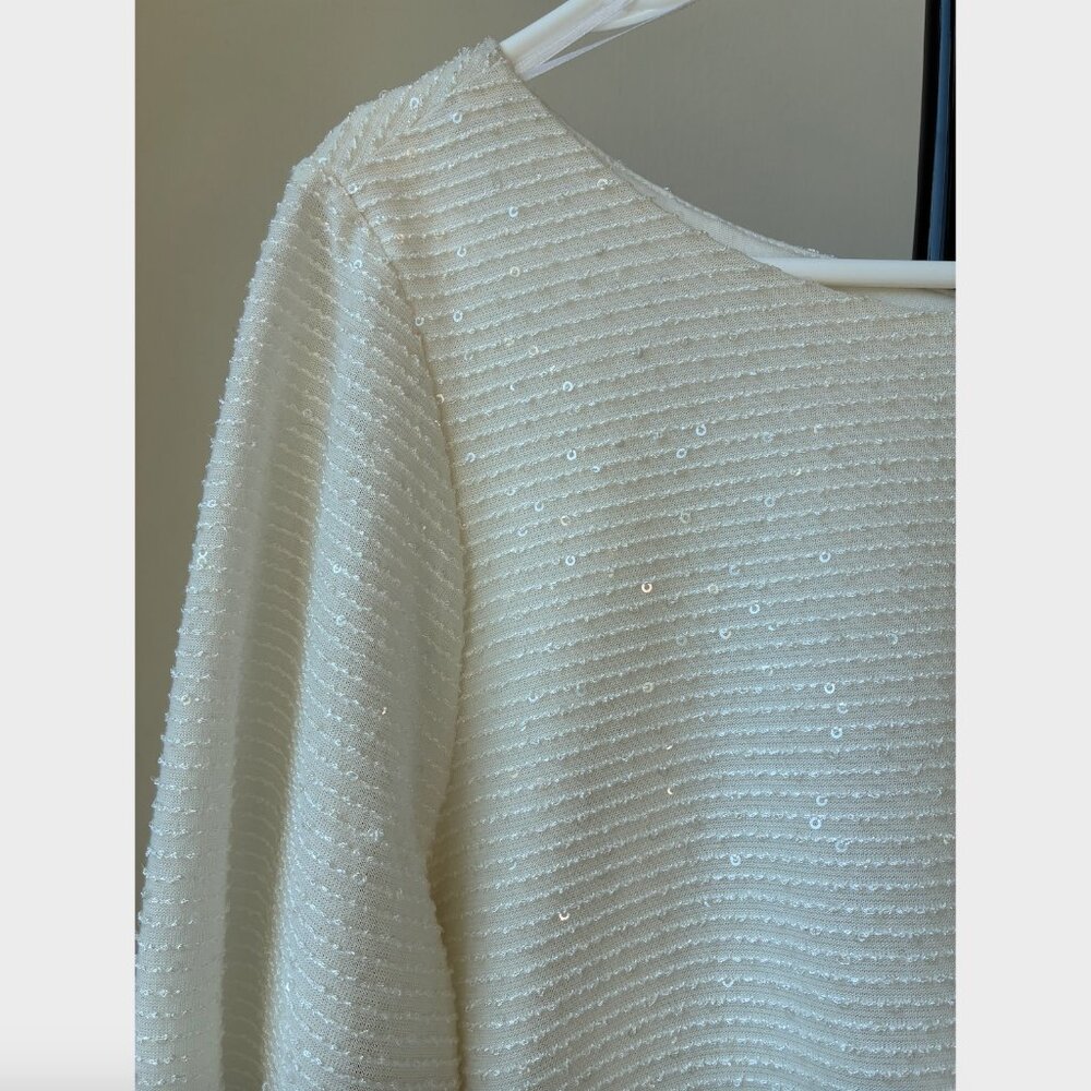 Vince Camuto NWT White Sequins Ruched Waist Mini Dress w/ Long Sleeves- Size 18W - Picture 7 of 13